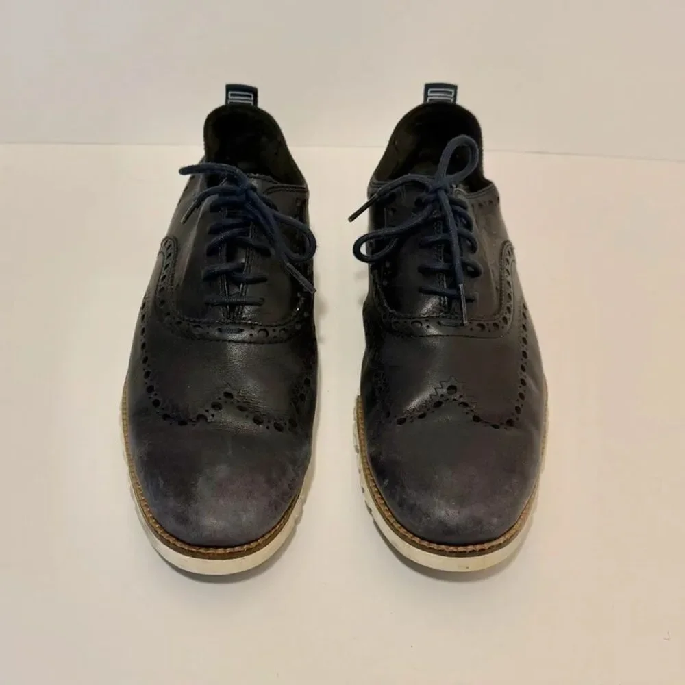 Cole Haan Grand.OS Navy Leather Wingtip Oxford Shoes - Men’s Size 9